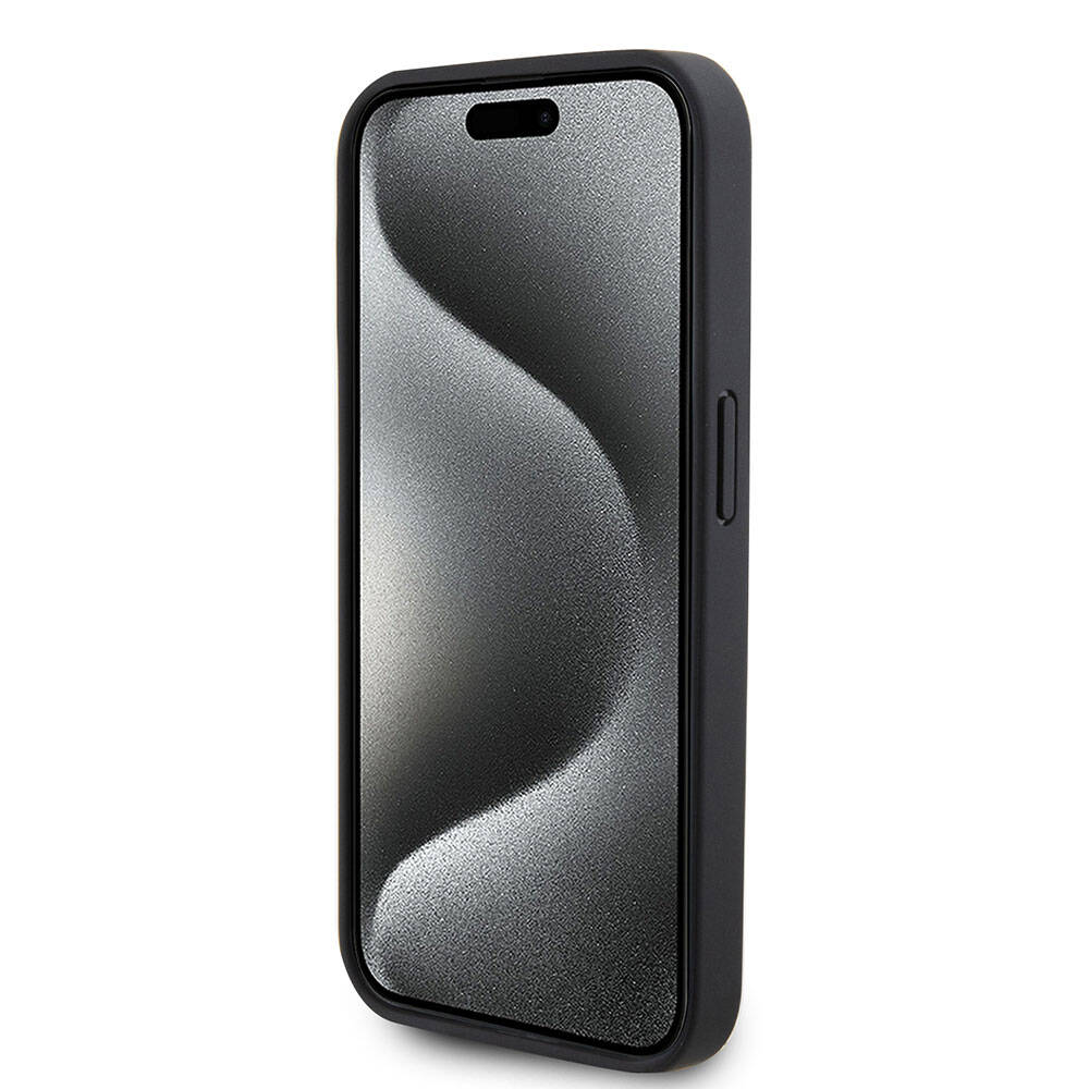 Apple iPhone 15 Pro Case US Polo Assn. Original Licensed Faux Leather Back Cover with Printed Logo and Knitted Pattern Navy Blue