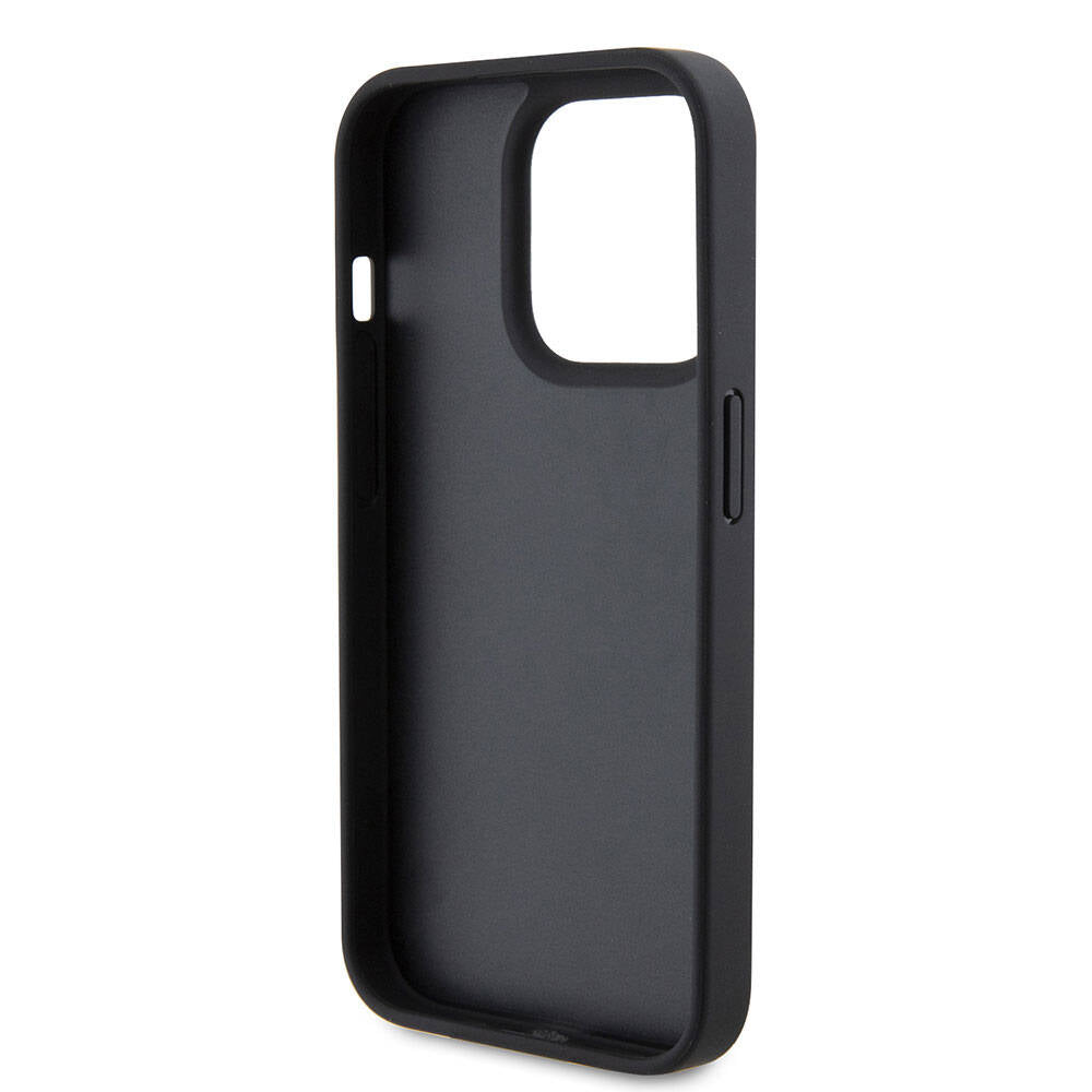 Apple iPhone 15 Pro Case US Polo Assn. Original Licensed Faux Leather Back Cover with Printed Logo and Knitted Pattern Navy Blue