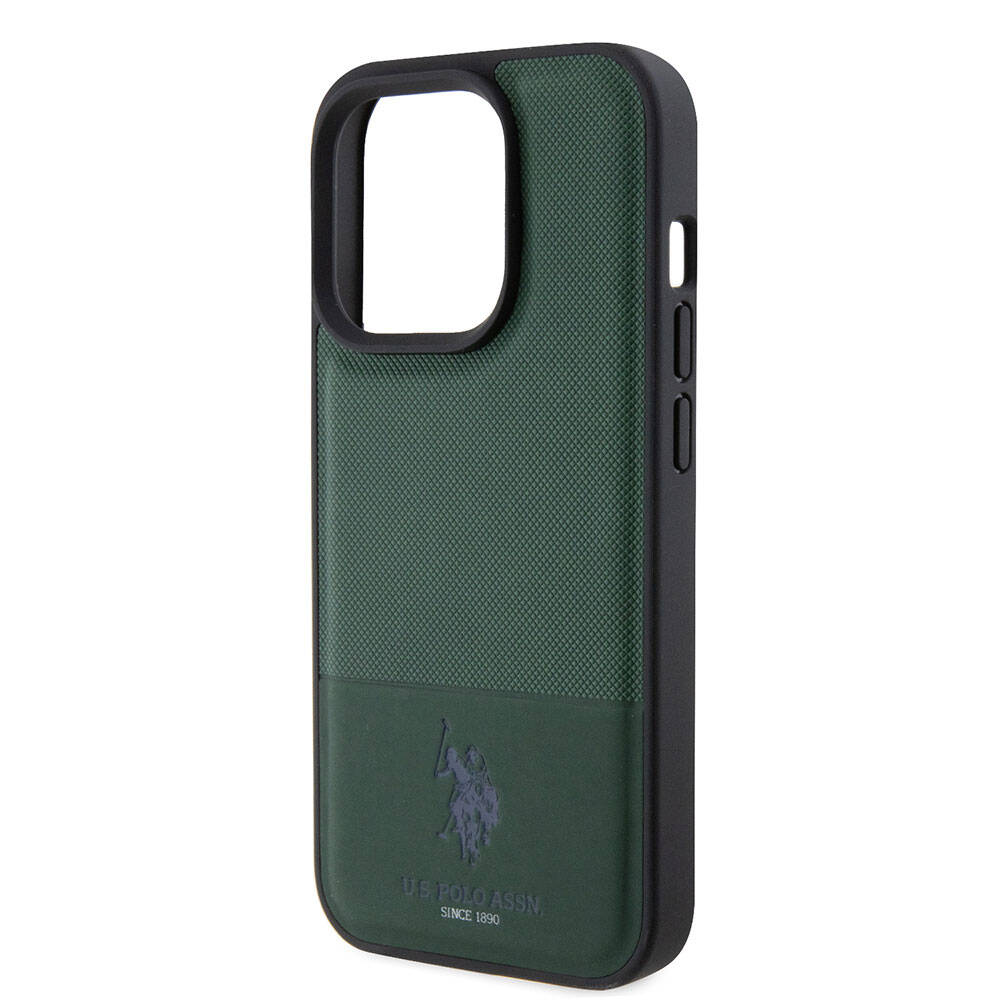 Apple iPhone 15 Pro Case US Polo Assn. Original Licensed Faux Leather Back Cover with Printed Logo and Knitted Pattern Red
