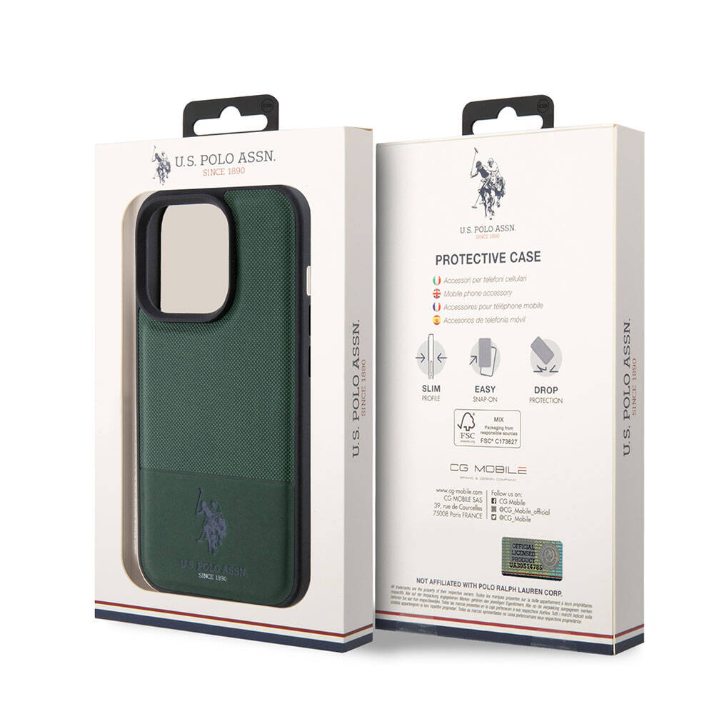 Apple iPhone 15 Pro Case US Polo Assn. Original Licensed Faux Leather Back Cover with Printed Logo and Knitted Pattern Red