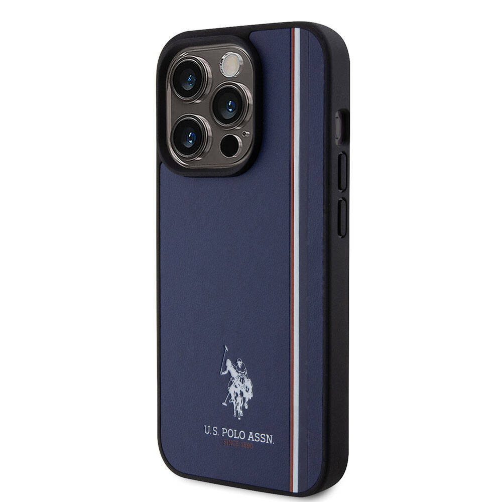 Apple iPhone 15 Pro Case US Polo Assn. Original Licensed Three-Color Stripe Design Print Logo Cover Navy Blue