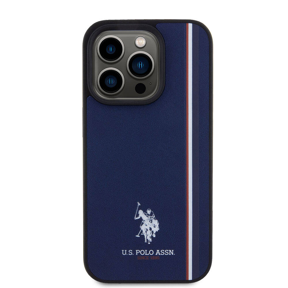 Apple iPhone 15 Pro Case US Polo Assn. Original Licensed Three-Color Stripe Design Print Logo Cover Navy Blue