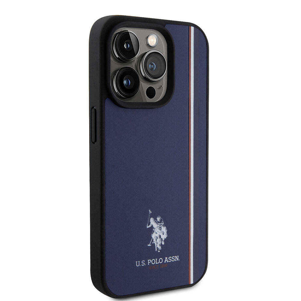 Apple iPhone 15 Pro Case US Polo Assn. Original Licensed Three Color Stripe Design Print Logo Cover Red