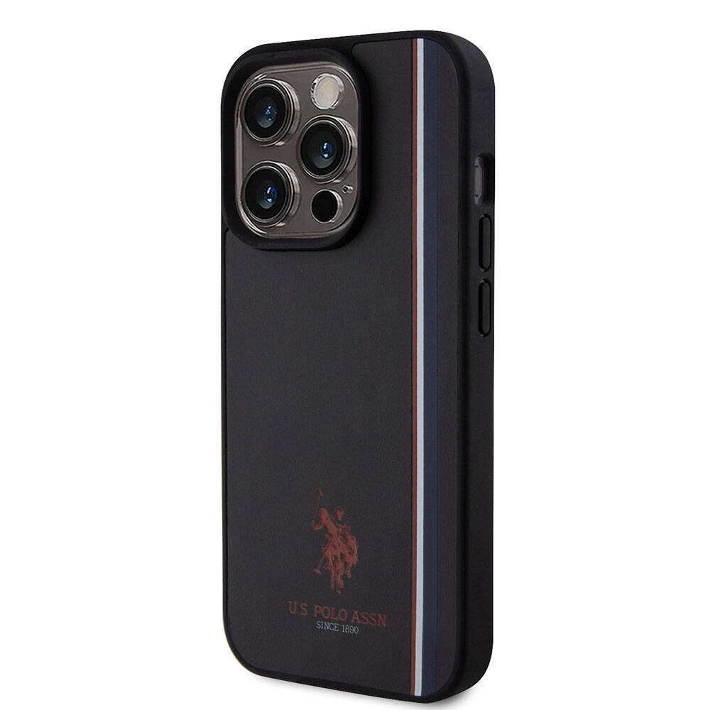 Apple iPhone 15 Pro Case US Polo Assn. Original Licensed Three-Color Stripe Design Print Logo Cover Navy Blue
