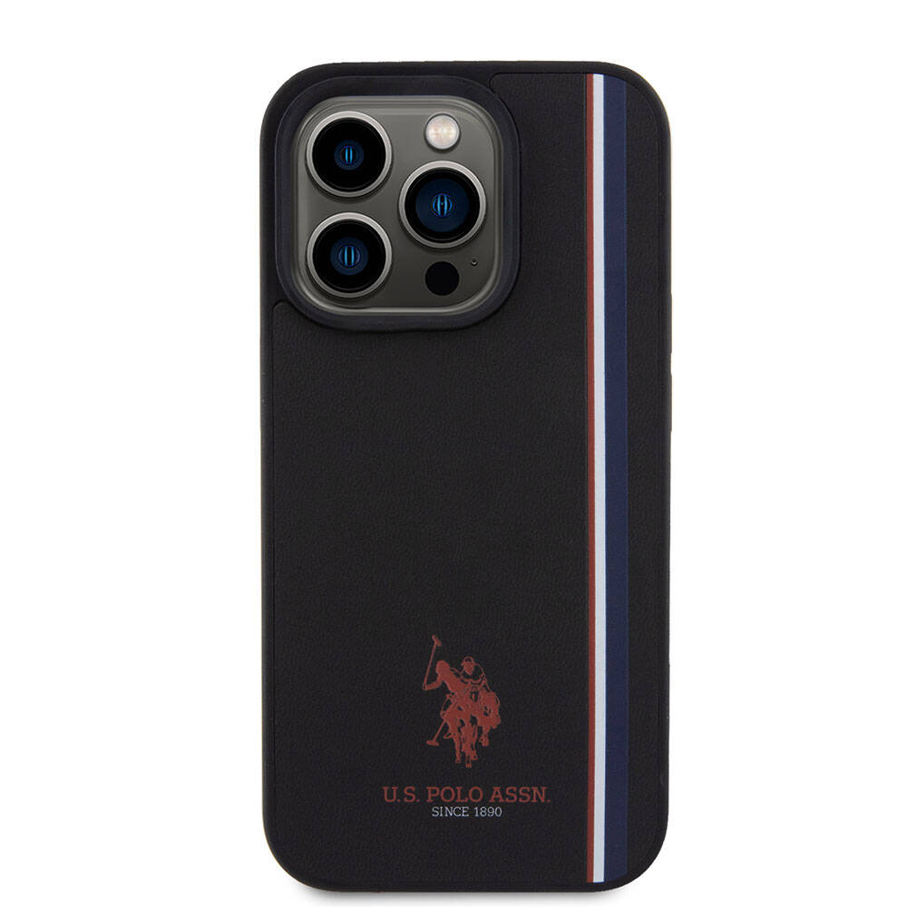 Apple iPhone 15 Pro Case US Polo Assn. Original Licensed Three-Color Stripe Design Print Logo Cover Navy Blue