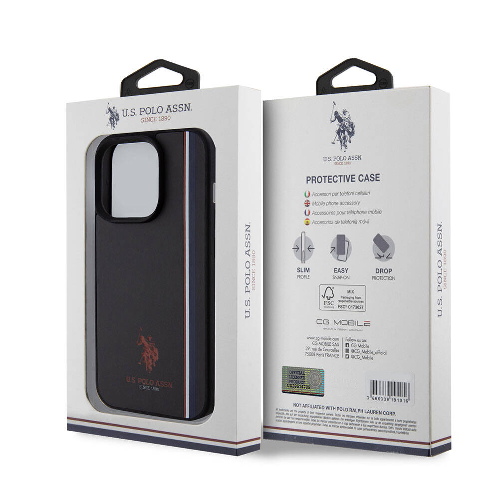 Apple iPhone 15 Pro Case US Polo Assn. Original Licensed Three-Color Stripe Design Print Logo Cover Navy Blue