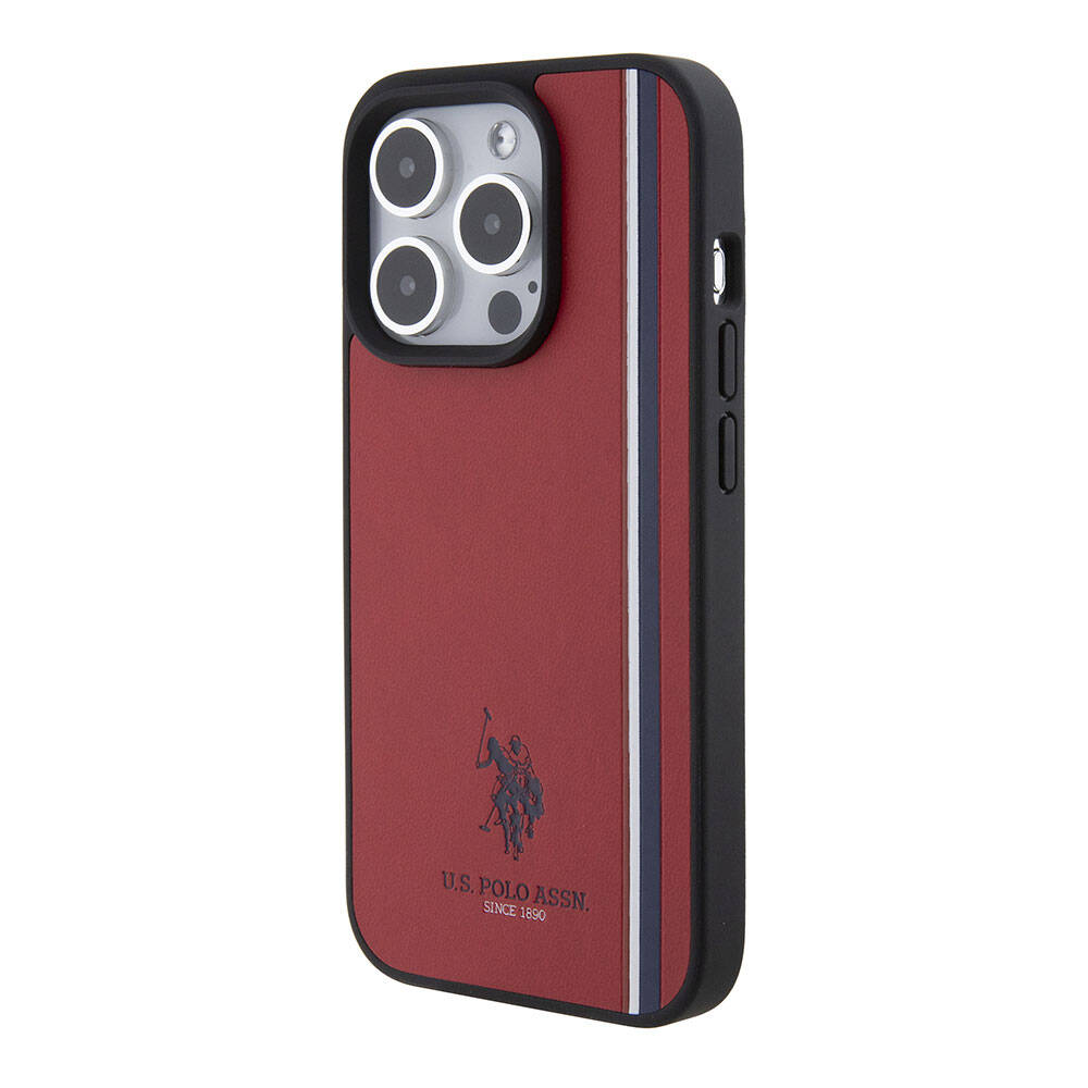 Apple iPhone 15 Pro Case US Polo Assn. Original Licensed Three Color Stripe Design Print Logo Cover White