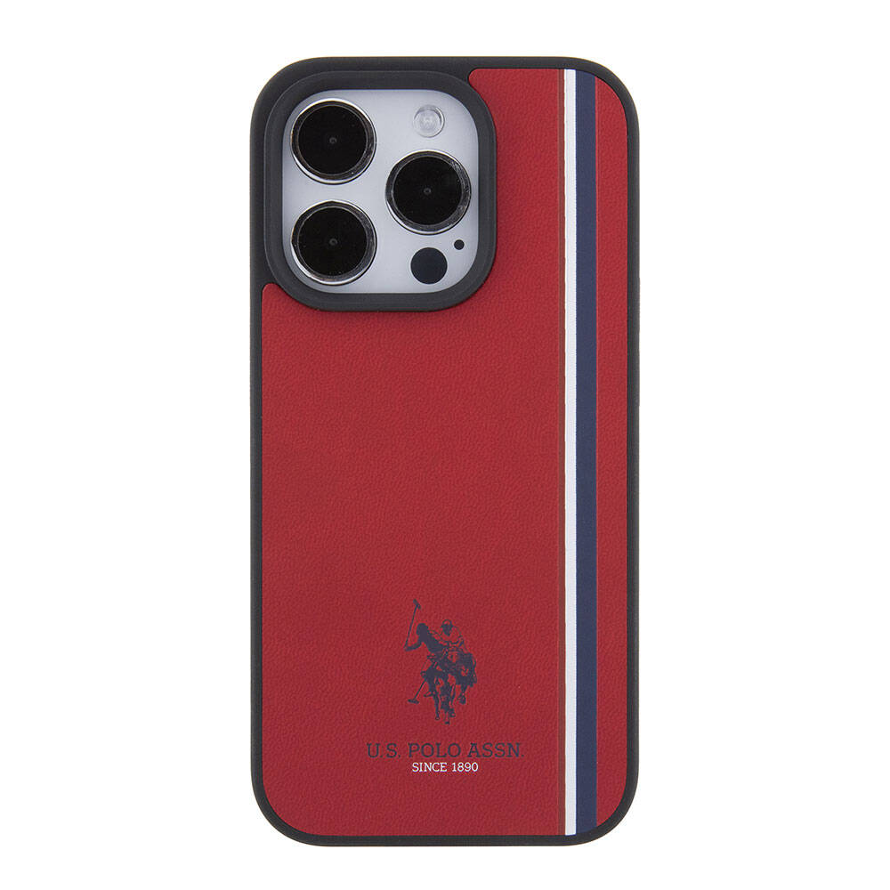 Apple iPhone 15 Pro Case US Polo Assn. Original Licensed Three-Color Stripe Design Print Logo Cover Navy Blue
