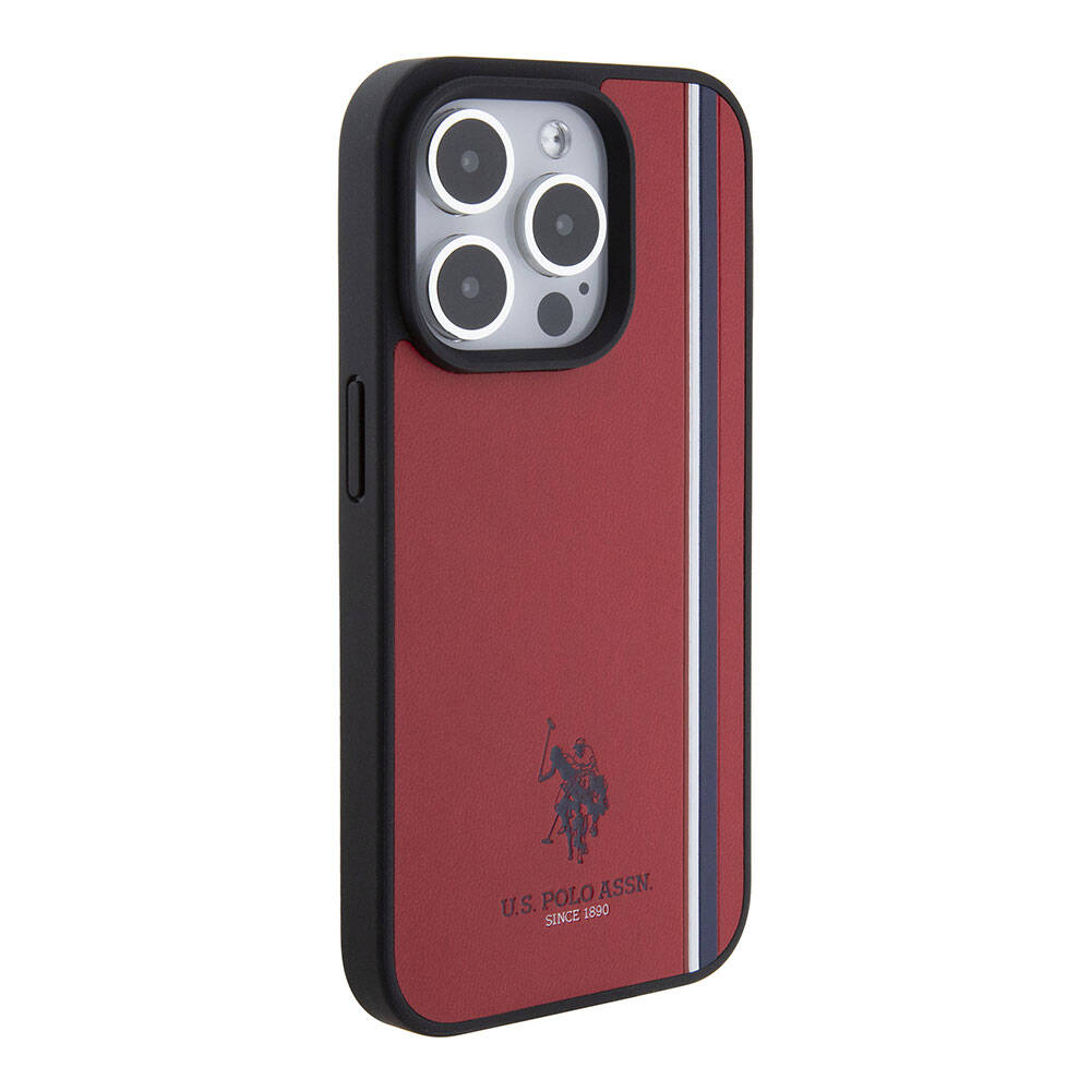 Apple iPhone 15 Pro Case US Polo Assn. Original Licensed Three Color Stripe Design Print Logo Cover Red