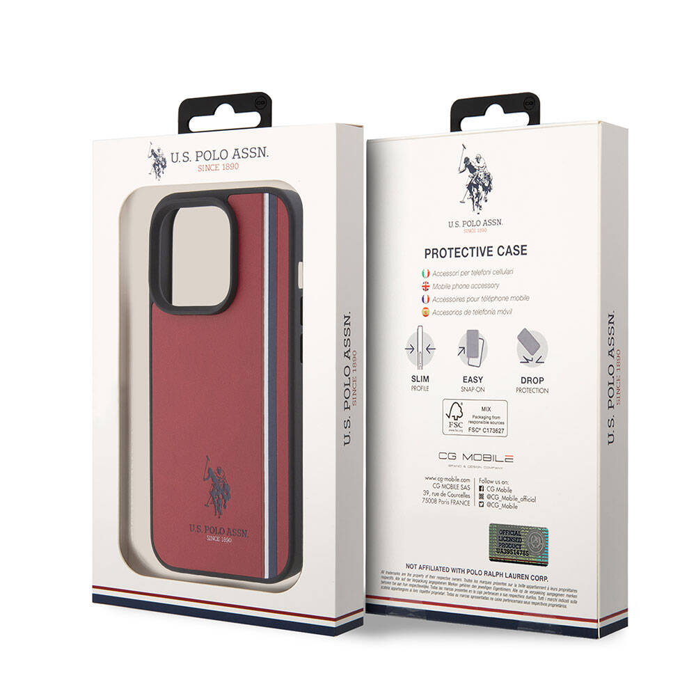Apple iPhone 15 Pro Case US Polo Assn. Original Licensed Three-Color Stripe Design Print Logo Cover Navy Blue