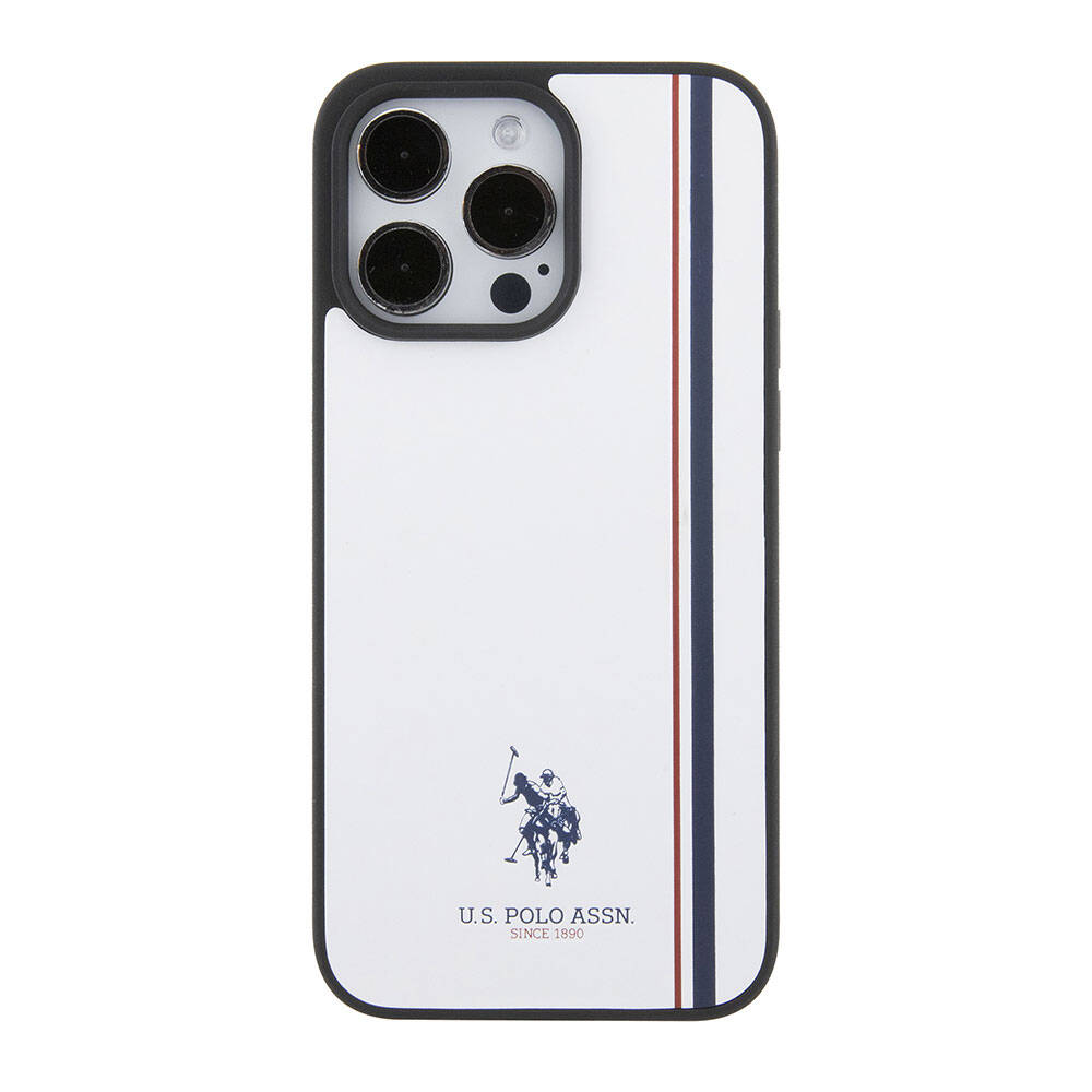 Apple iPhone 15 Pro Case US Polo Assn. Original Licensed Three-Color Stripe Design Print Logo Cover Navy Blue