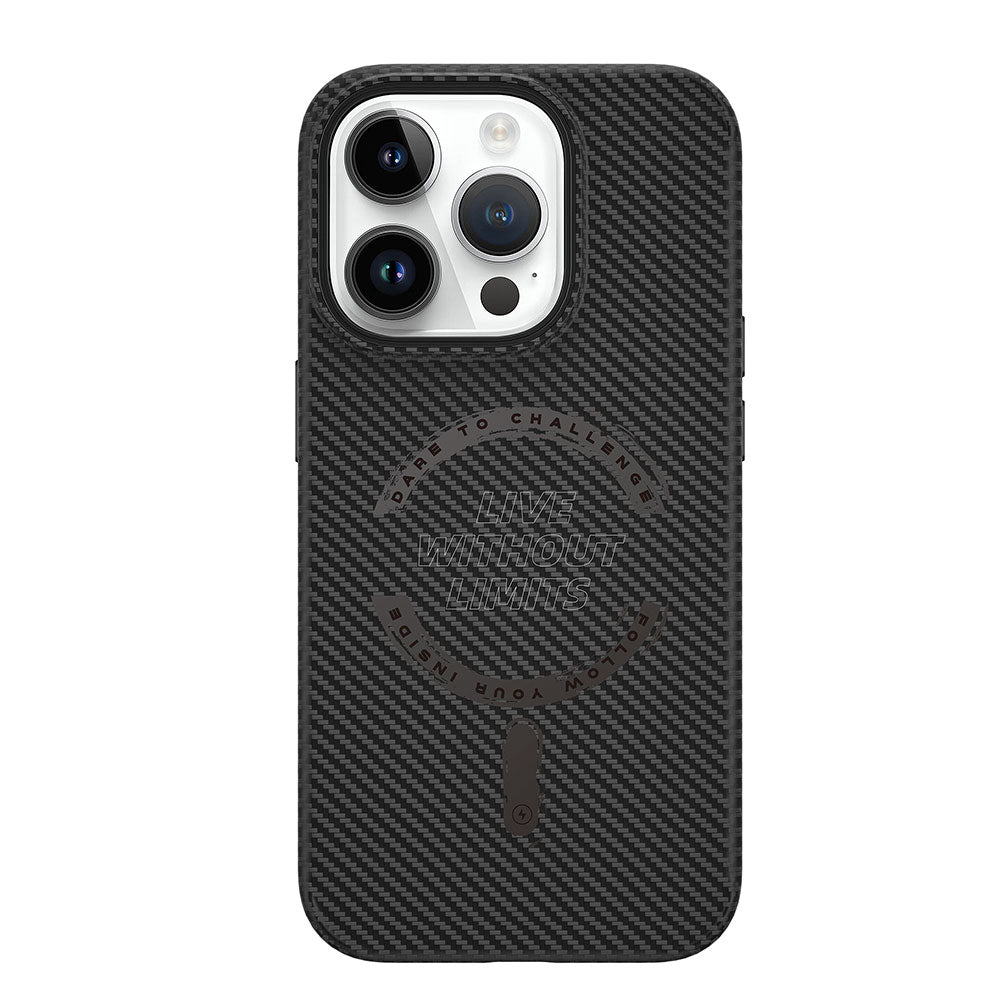 Apple iPhone 15 Pro Case Wiwu LCC-107 Carbon Fiber M-safe Charging Feature Camera Protection Cabon Cover Black