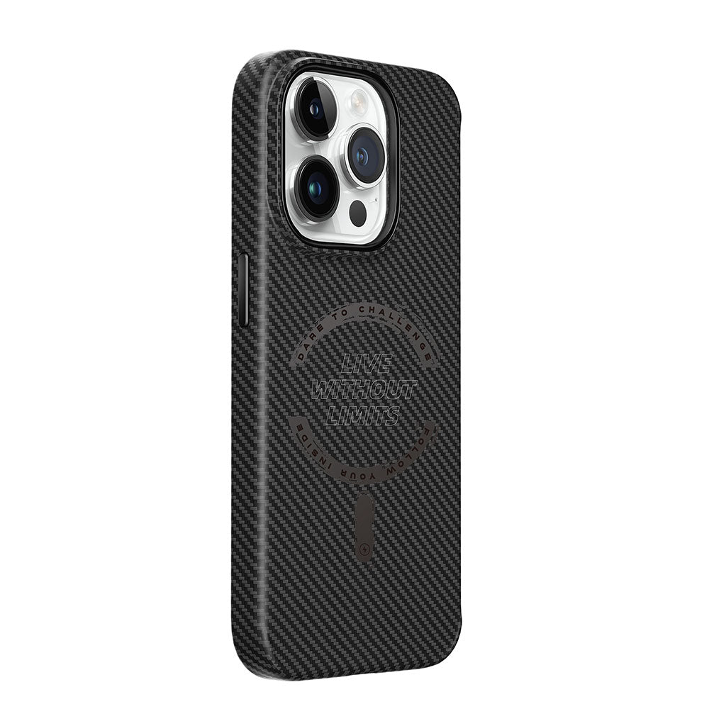 Apple iPhone 15 Pro Case Wiwu LCC-107 Carbon Fiber M-safe Charging Feature Camera Protection Cabon Cover Black