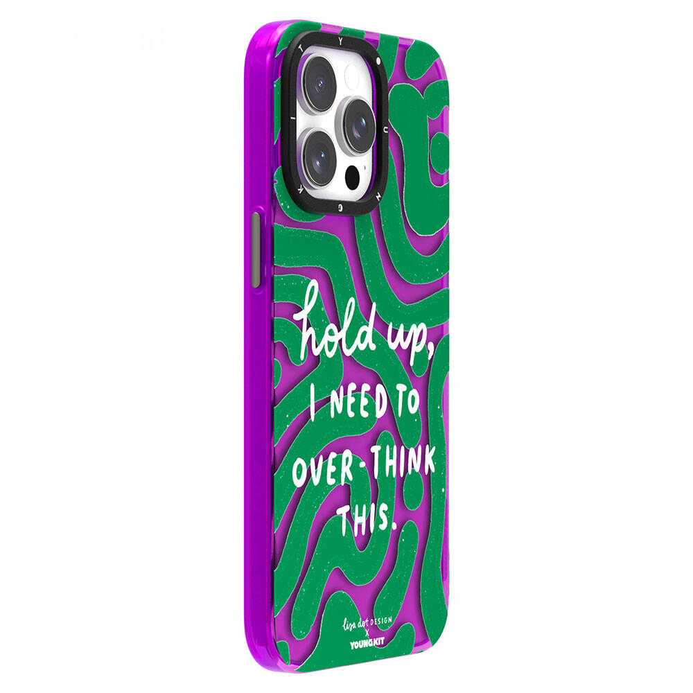 Apple iPhone 15 Pro Case Text Patterned Youngkit Mindfulness Series Cover Purple