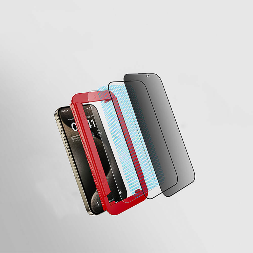 Apple iPhone 15 Pro Max Casebang Privacy Hayalet Ekran Koruyucu + Kolay Uygulama Aparatı Siyah