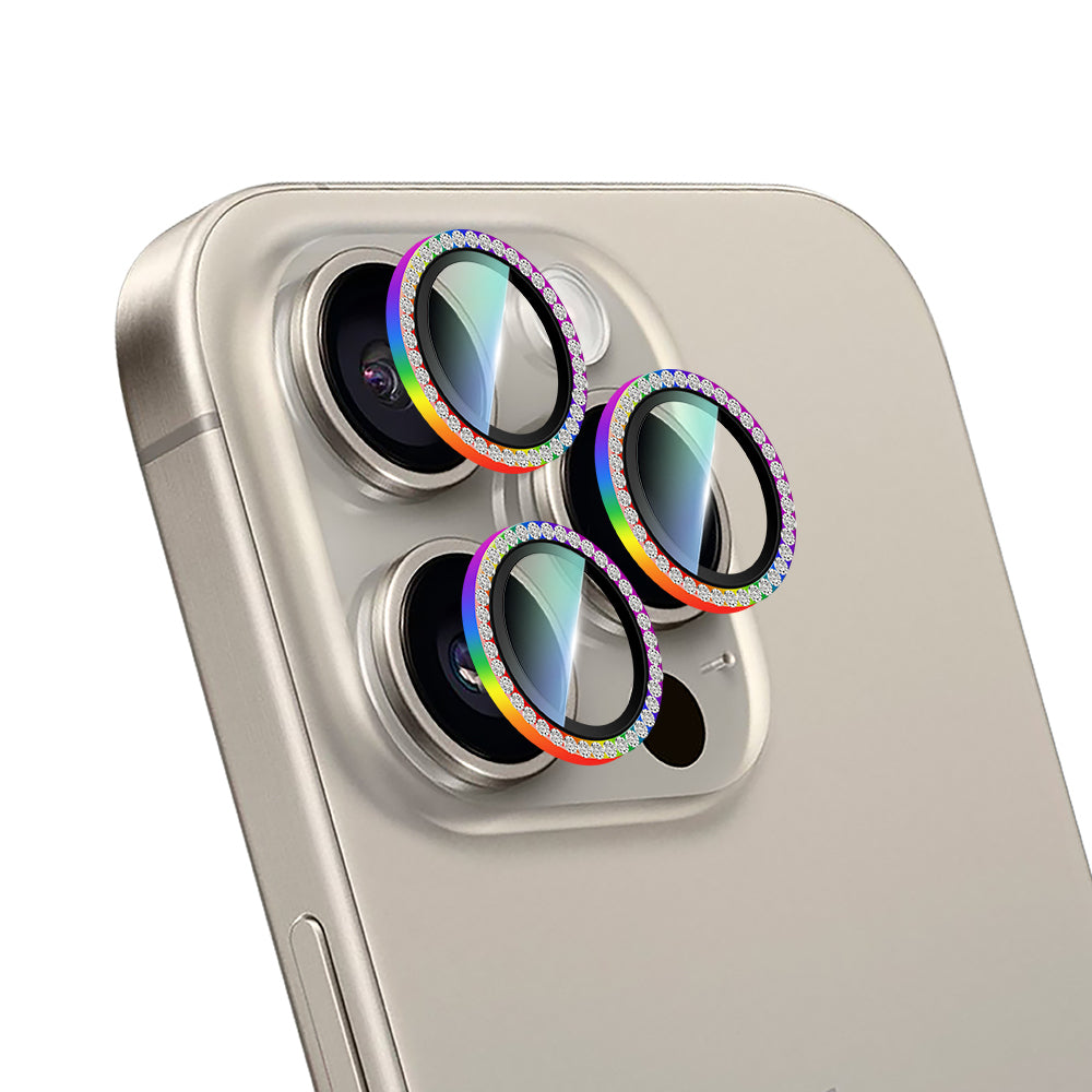 Apple iPhone 15 Pro Max CaseWorld Alloy Sparkling Diamond Series Stone Lens Protector Colorful