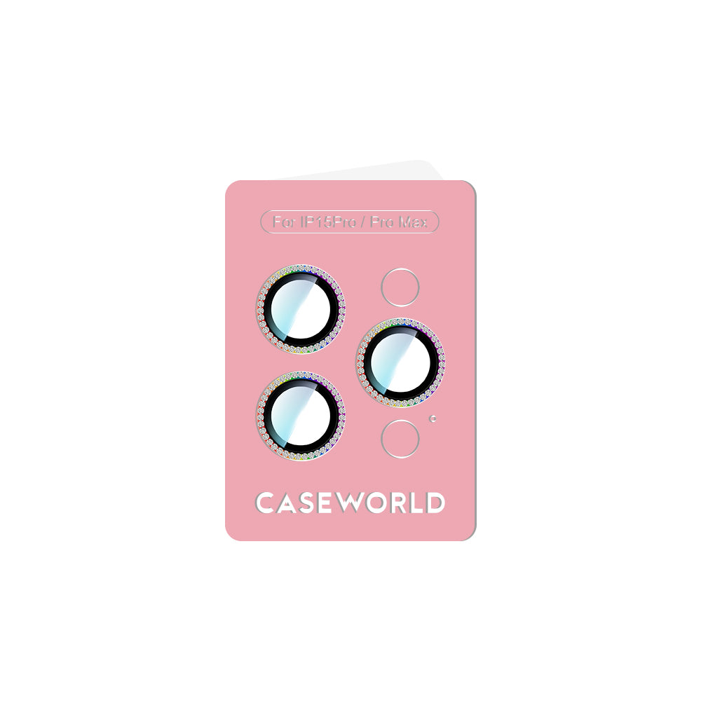 Apple iPhone 15 Pro Max CaseWorld Alloy Sparkling Diamond Series Stone Lens Protector Colorful
