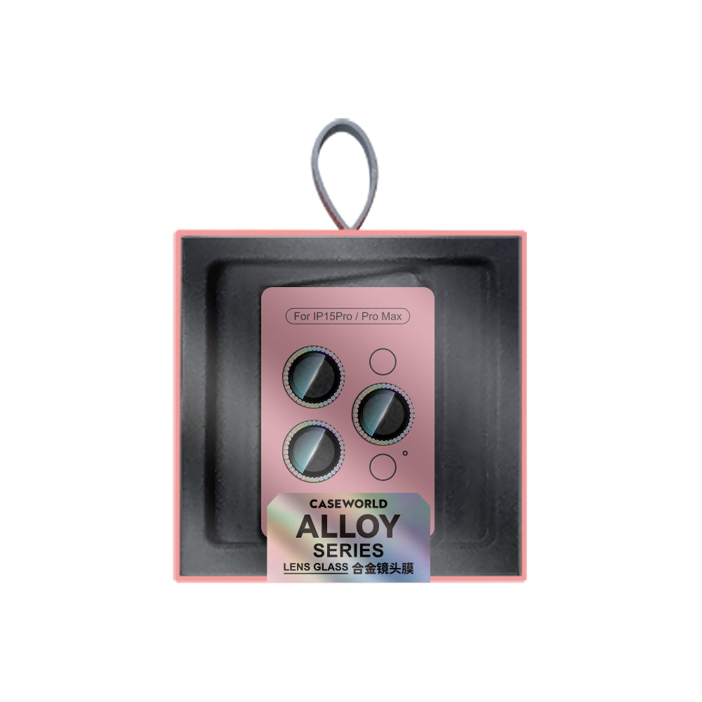 Apple iPhone 15 Pro Max CaseWorld Alloy Sparkling Diamond Serisi Taşlı Lens Koruyucu Colorful