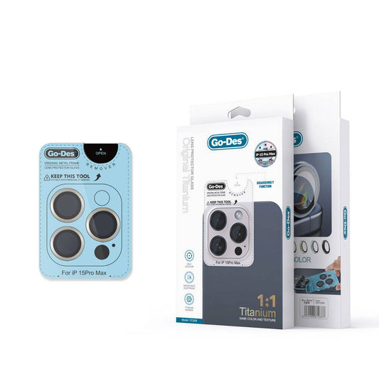 Apple iPhone 15 Pro Max Go Des Titanium Premium Temperli Kamera Lens Koruyucu Titanyum