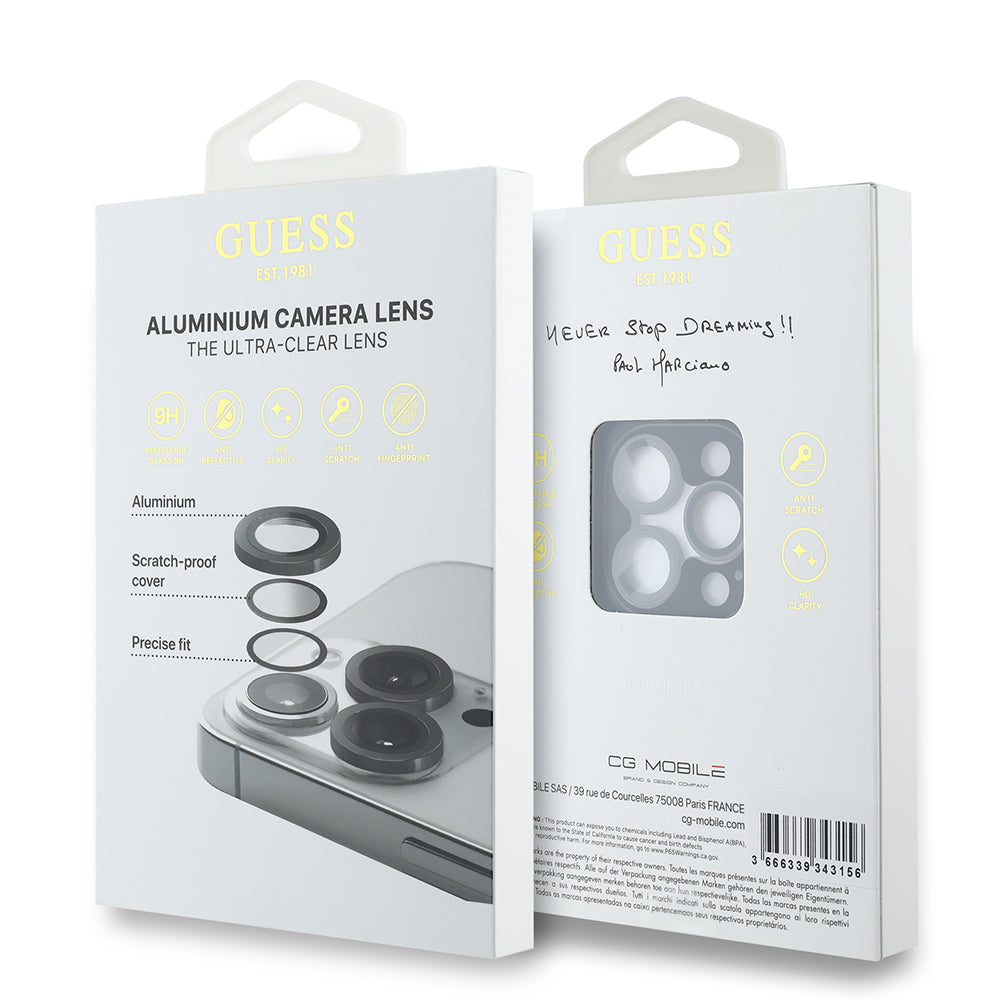 Apple iPhone 15 Pro Max Guess Original Licensed Metal Camera Lens Protector Silver