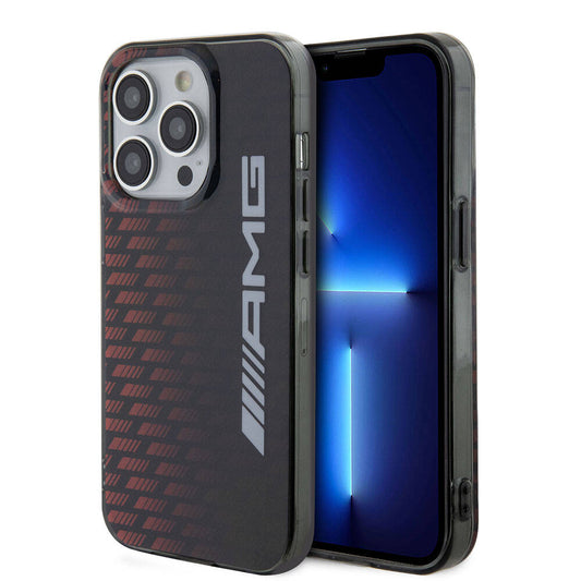 Apple iPhone 15 Pro Max Kılıf AMG Orjinal Lisanslı Çift Katmanlı Büyük Logolu Dörtgen Şerit Desenli Kapak Siyah