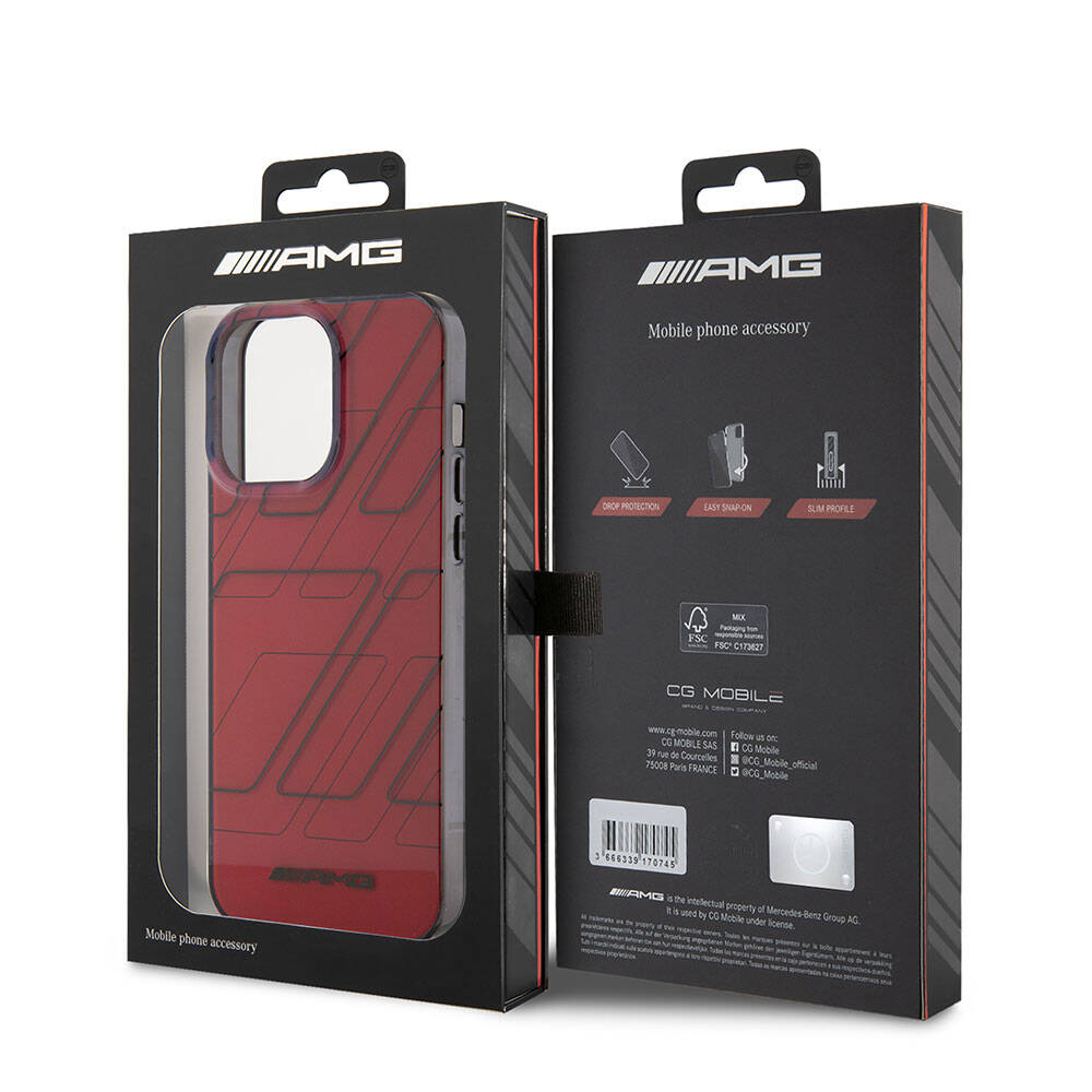 Apple iPhone 15 Pro Max Case AMG Original Licensed Dual Layer Rectangular Patterned Cover Red