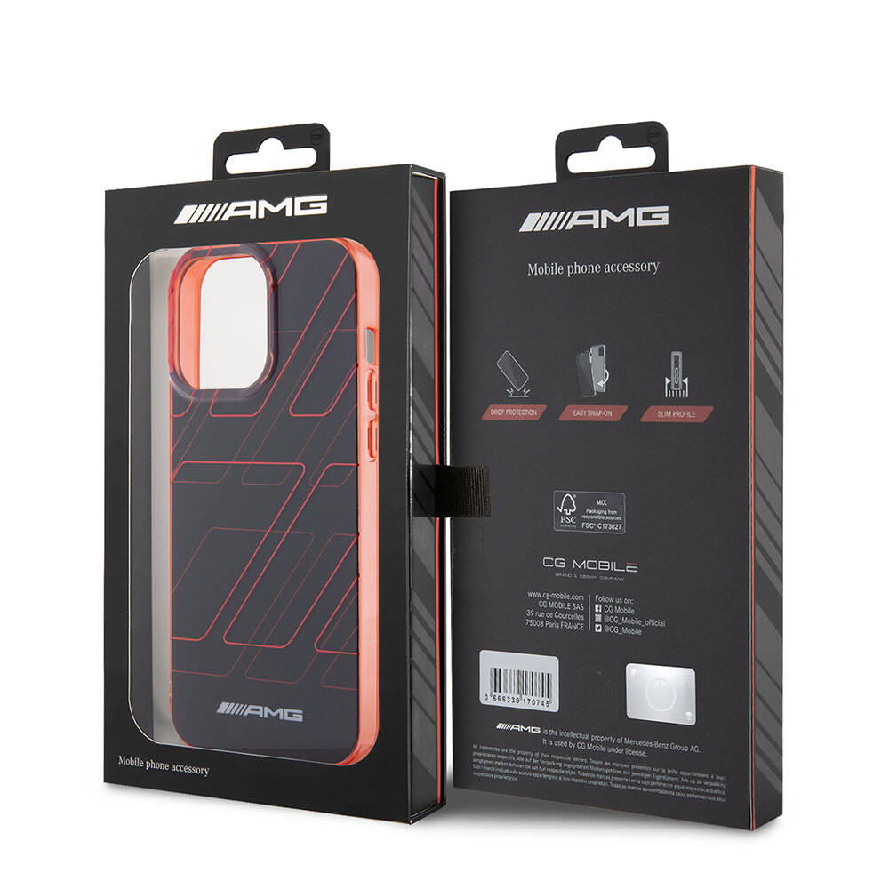 Apple iPhone 15 Pro Max Case AMG Original Licensed Dual Layer Rectangular Patterned Cover Red
