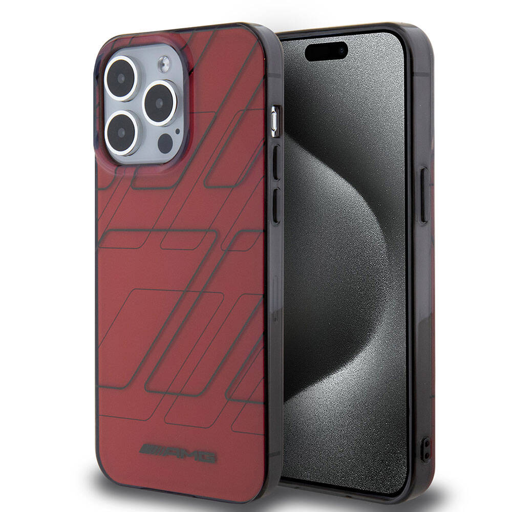 Apple iPhone 15 Pro Max Case AMG Original Licensed Dual Layer Rectangular Patterned Cover Red