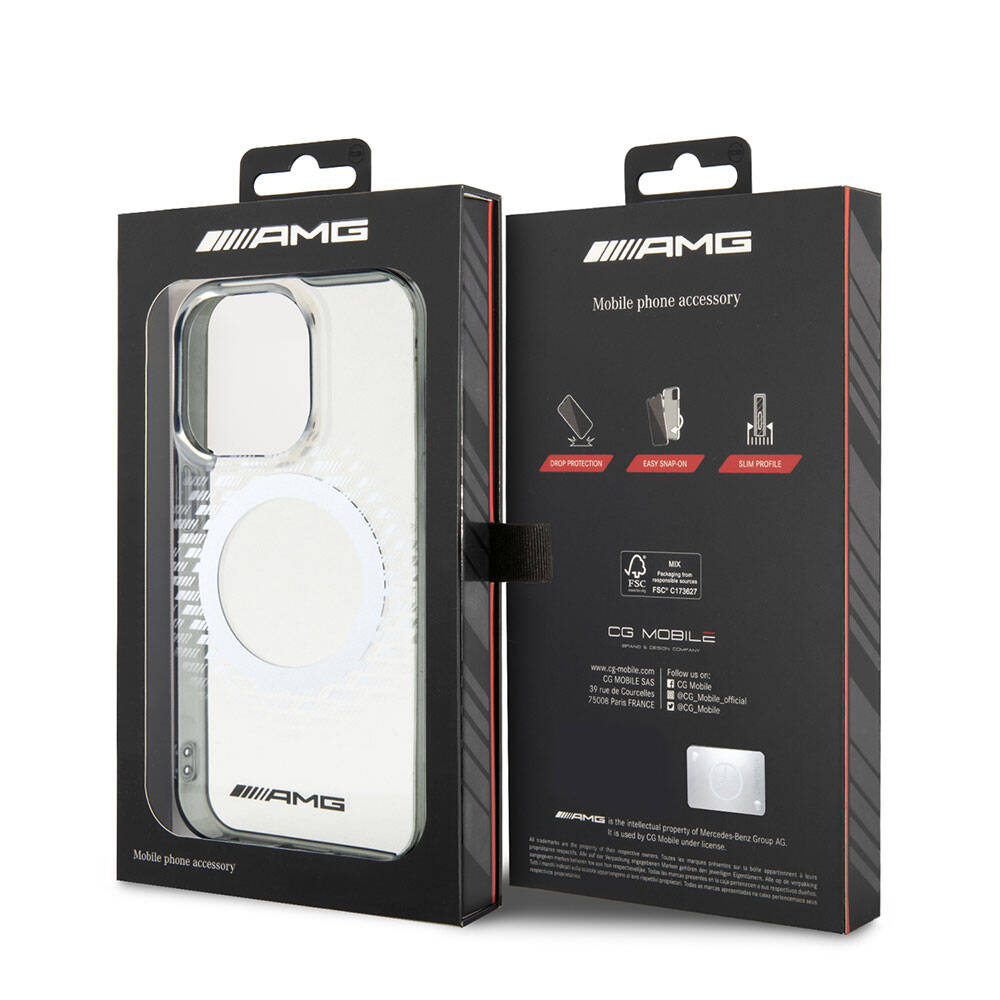 Apple iPhone 15 Pro Max Case AMG Original Licensed M-safe Charging Feature Rhombus Patterned Transparent Cover Colorless