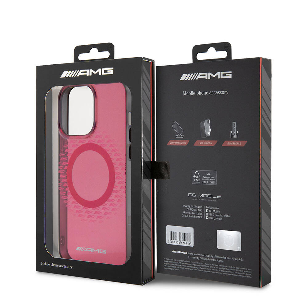 Apple iPhone 15 Pro Max Case AMG Original Licensed M-safe Charging Feature Rhombus Patterned Transparent Cover Red