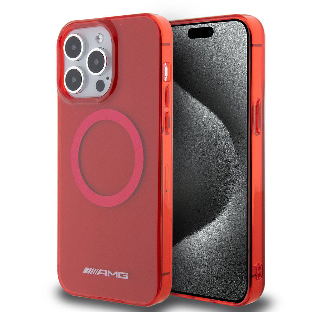 Apple iPhone 15 Pro Max Case AMG Original Licensed Transparent Cover with M-safe Charging Feature Red