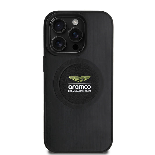 Apple iPhone 15 Pro Max Kılıf Aston Martin Orjinal Lisanslı M-safe Şarj Özellikli Aluminyum Arka Yüzeyli Formula One Team Baskılı Kapak Siyah
