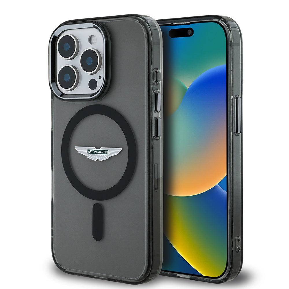 Apple iPhone 15 Pro Max Case Aston Martin Original Licensed M-Safe Charging Feature IML Print Logo Metal Button Cover Black
