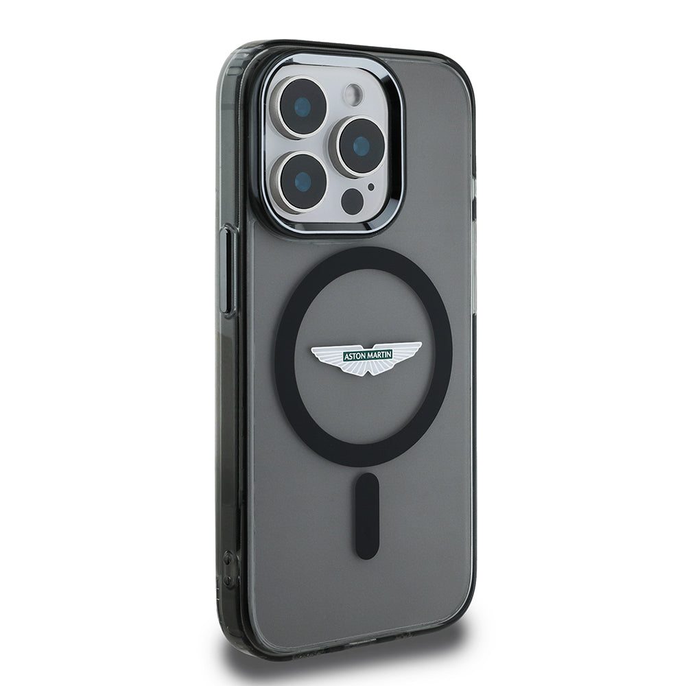 Apple iPhone 15 Pro Max Case Aston Martin Original Licensed M-Safe Charging Feature IML Print Logo Metal Button Cover Black