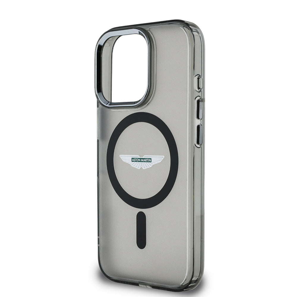 Apple iPhone 15 Pro Max Case Aston Martin Original Licensed M-Safe Charging Feature IML Print Logo Metal Button Cover Black