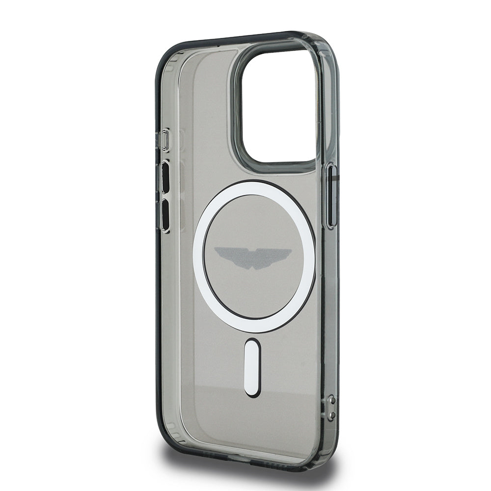Apple iPhone 15 Pro Max Case Aston Martin Original Licensed M-Safe Charging Feature IML Print Logo Metal Button Cover Black