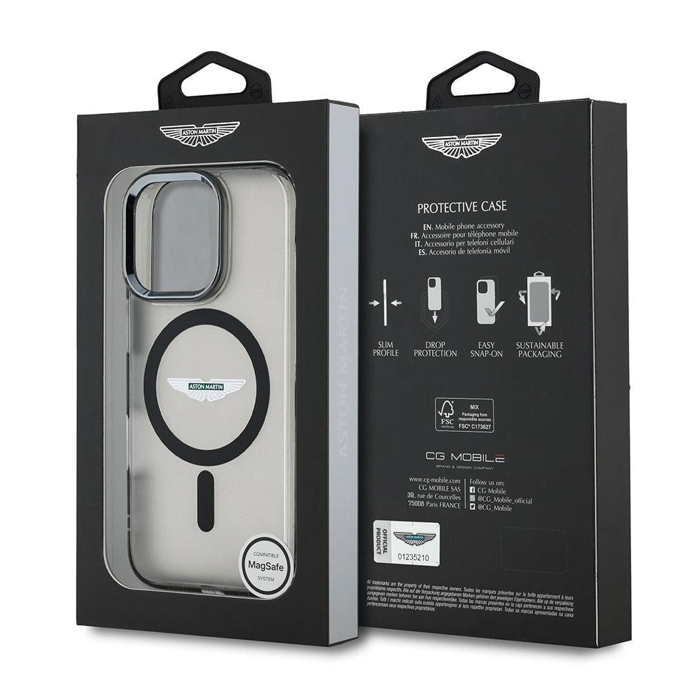 Apple iPhone 15 Pro Max Case Aston Martin Original Licensed M-Safe Charging Feature IML Print Logo Metal Button Cover Black