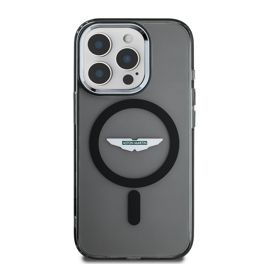 Apple iPhone 15 Pro Max Case Aston Martin Original Licensed M-Safe Charging Feature IML Print Logo Metal Button Cover Black