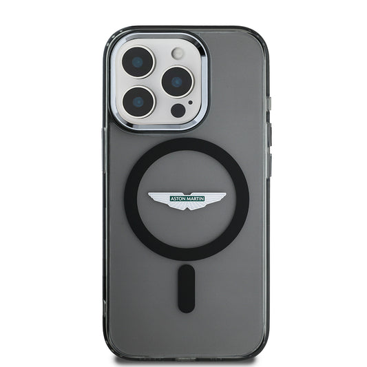 Apple iPhone 15 Pro Max Kılıf Aston Martin Orjinal Lisanslı M-safe Şarj Özellikli IML Baskı Logolu Metal Düğmeli Kapak