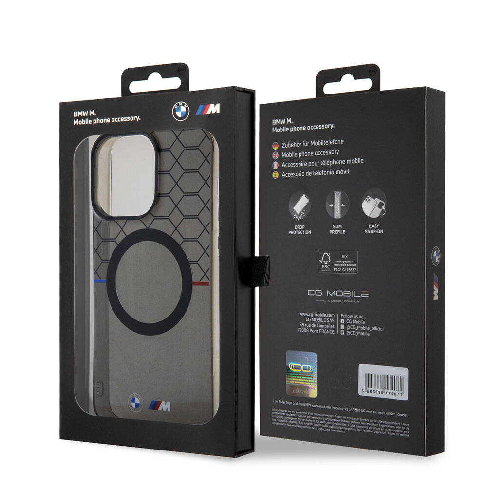 Apple iPhone 15 Pro Max Case BMW M-safe Charging Feature Transparent M Design Original Licensed Cover Gray