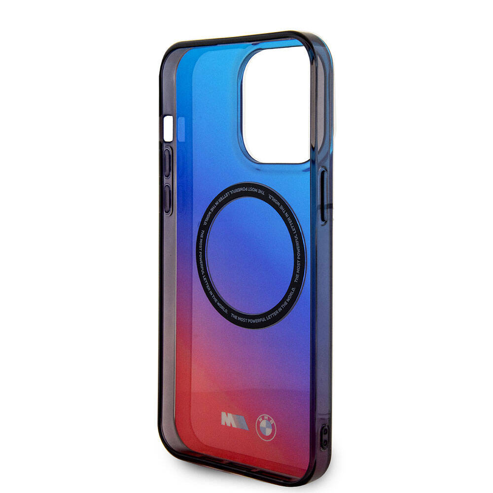 Apple iPhone 15 Pro Max Case BMW M-safe Charging Feature Transparent Color Transition Design Original Licensed Cover Blue-Red