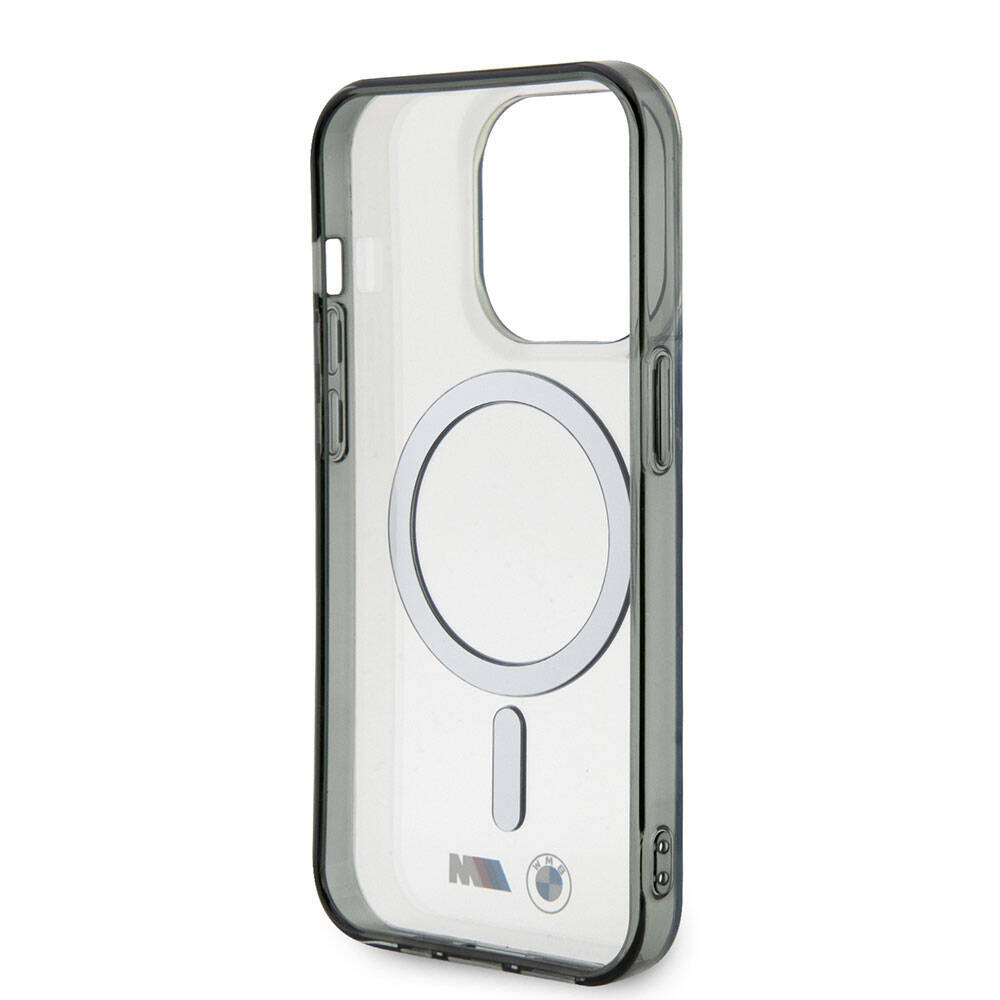 Apple iPhone 15 Pro Max Case BMW M-safe Charging Feature Transparent Silver Ring Original Licensed Cover Colorless