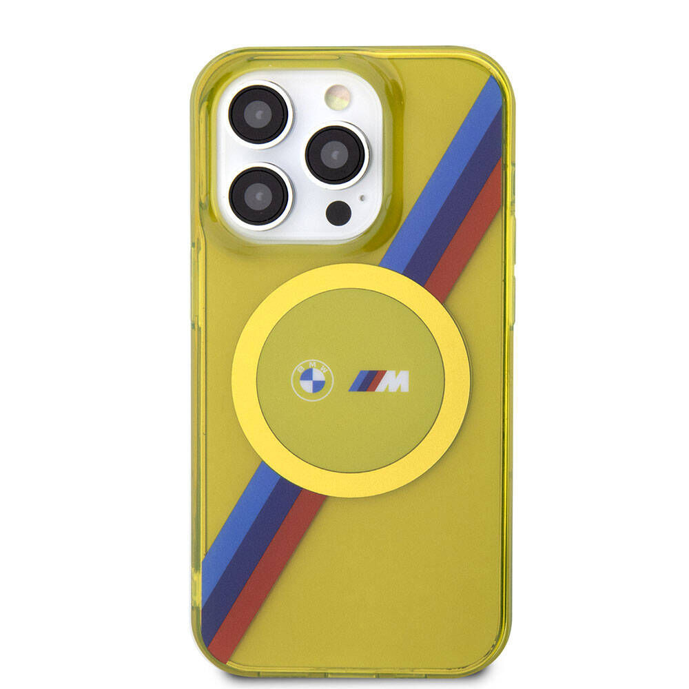 Apple iPhone 15 Pro Max Kılıf BMW M-safe Şarj Özellikli Transparan Tricolor Stripes Orjinal Lisanslı Kapak Yeşil
