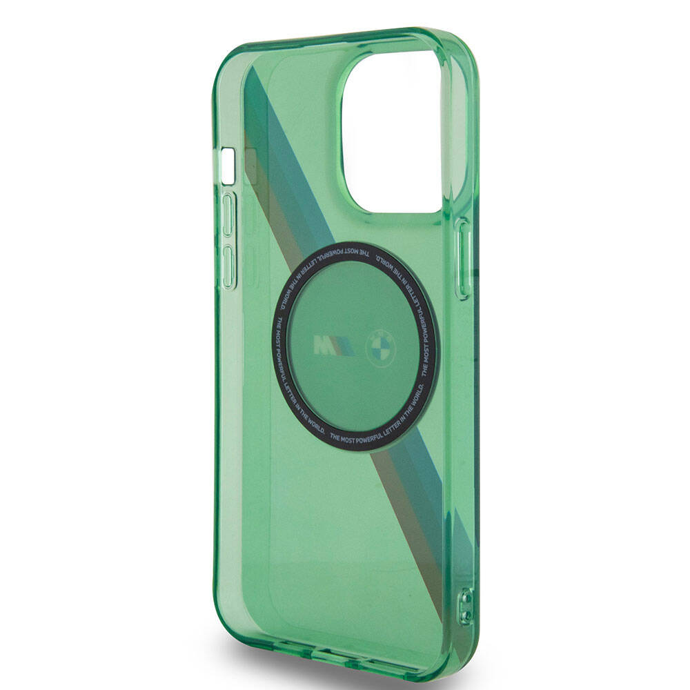 Apple iPhone 15 Pro Max Kılıf BMW M-safe Şarj Özellikli Transparan Tricolor Stripes Orjinal Lisanslı Kapak Sarı