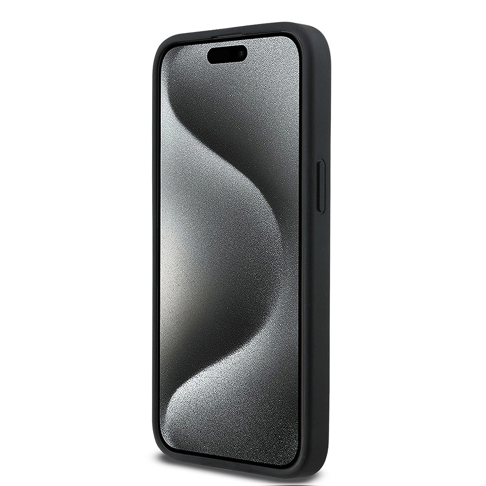 Apple iPhone 15 Pro Max Kılıf BMW Orjinal Lisanslı Karbon Fiber Tasarımlı ve Metal Logolu PU Deri Kapak Siyah