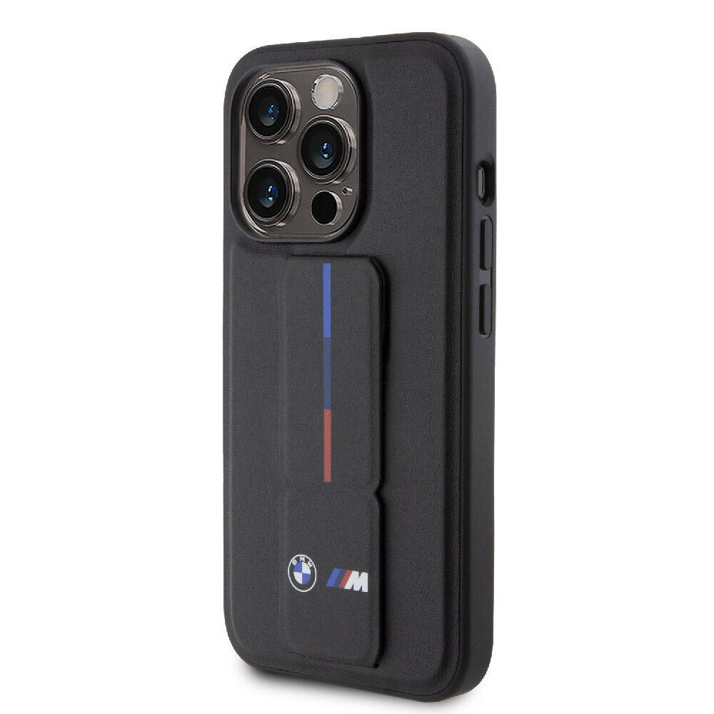 Apple iPhone 15 Pro Max Case BMW Original Licensed M Stripe and Logo Stand Cover Black