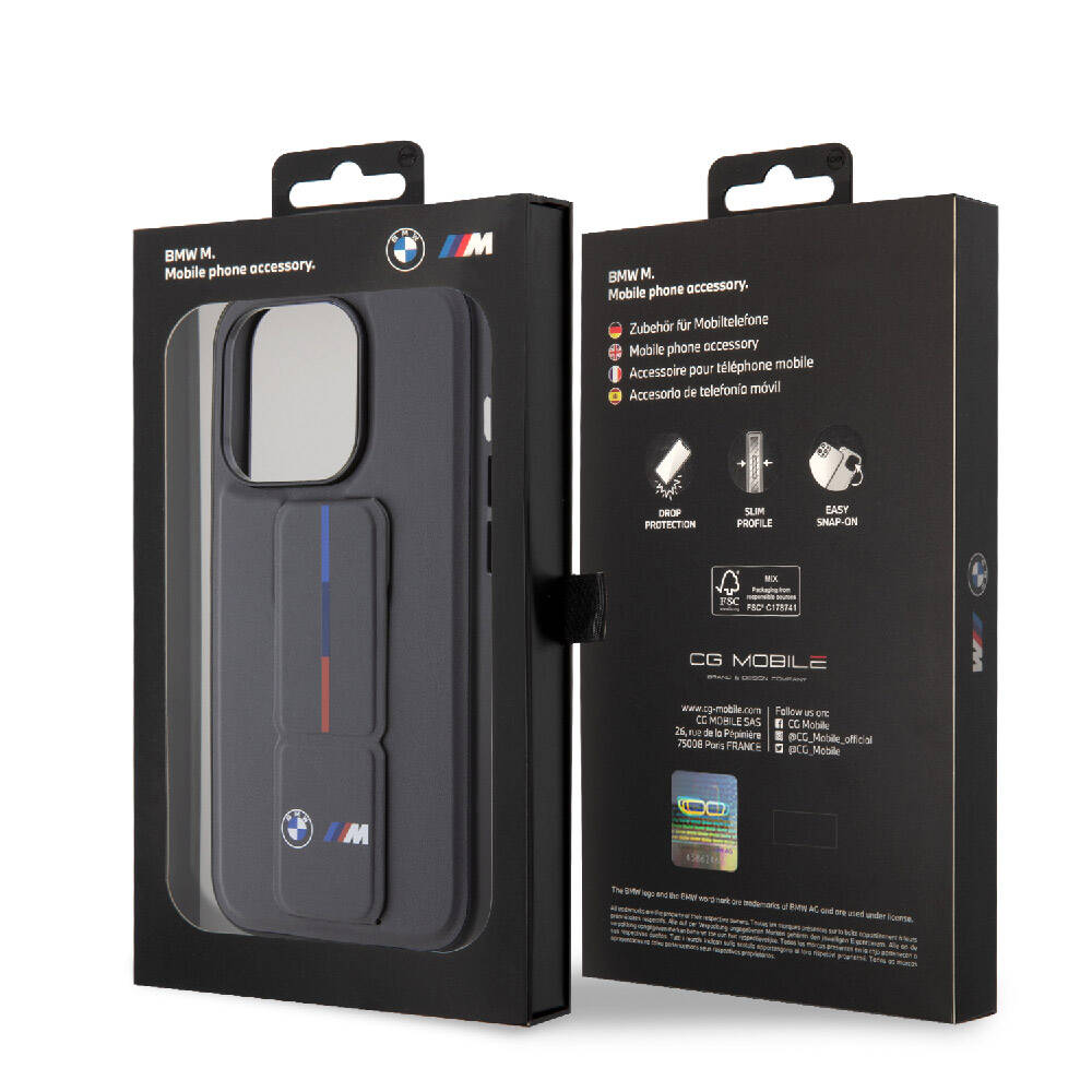 Apple iPhone 15 Pro Max Case BMW Original Licensed M Stripe and Logo Stand Cover Black