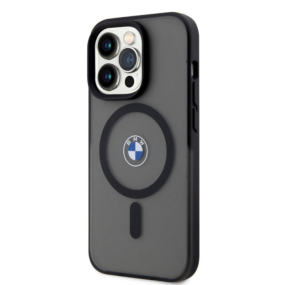 Apple iPhone 15 Pro Max Case BMW Original Licensed M-Safe Charging Feature IML Print Logo Frosted Matte Cover Blue