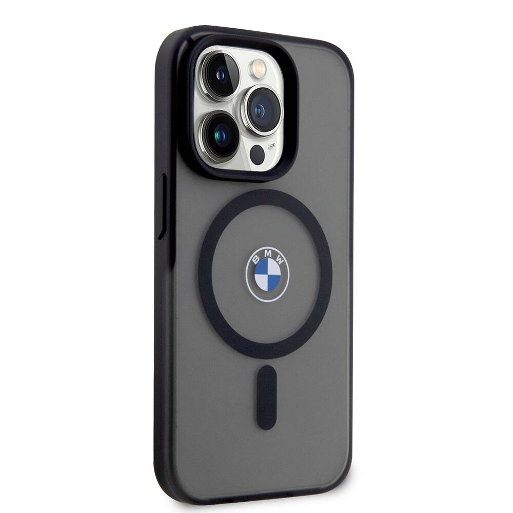 Apple iPhone 15 Pro Max Kılıf BMW Orjinal Lisanslı M-safe Şarj Özellikli IML Baskı Logolu Buzlu Mat Kapak Mavi