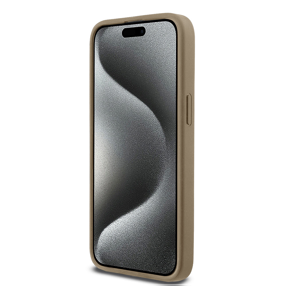 Apple iPhone 15 Pro Max Case DKNY Original Licensed M-safe Charging Feature 3D Printed Grid Pattern Cover Brown